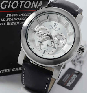 jam tangan Giotona GT7173 black leather silver white