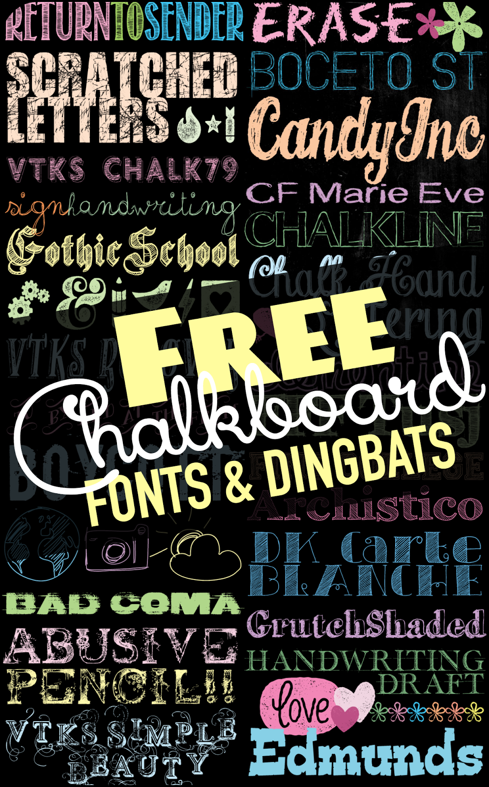 TONS+of+Free+Chalkboard+Fonts+&+Dingbats+at+U createcrafts