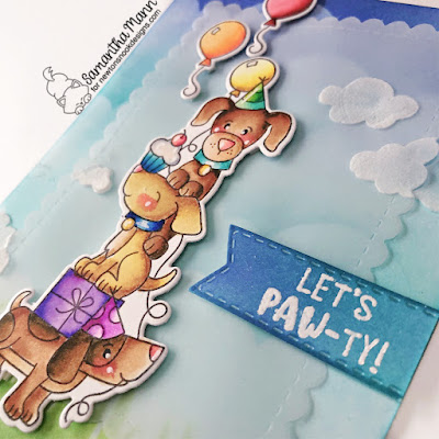 Let's Paw-ty Card by Samantha Mann for Newton's Nook Designs, Newton's Nook, Birthday Card, Distress Inks, Die Cutting, Puppies, Card Making, Handmade Cards, #newtonsnook #newtonsnookdesigns #distressinks #cardmaking #handmadecards