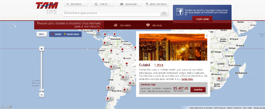Brazilian airline TAM has released a dainty finish finder called  New Find a TAM Flight amongst Google Maps