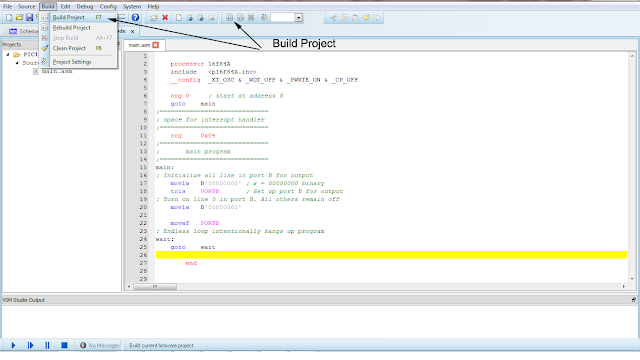 Microcontroller with single LED Project in Proteus