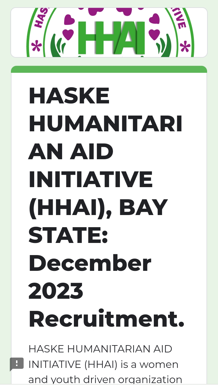 Massive Jobs Recruitment at Haske Humanitarian Aid Initiative (HHAI)