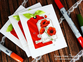 Poppies Flower card by Nina-Marie Trapani | Flower Garden stamp set by Newton's Nook Designs #newtonsnook