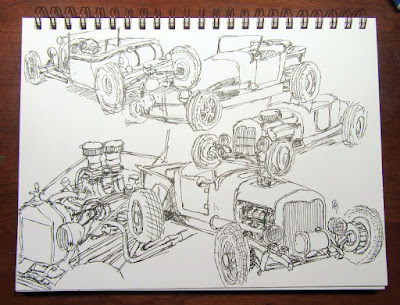 sketch pen drawing hot rod Ford