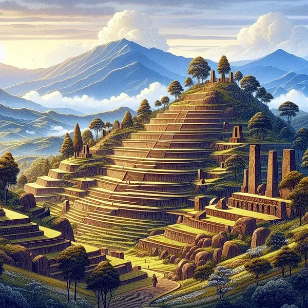 Ilustrasi situs Gunung Padang di Cianjur Indonesia adalah Piramida Berusia 20.000 Tahun