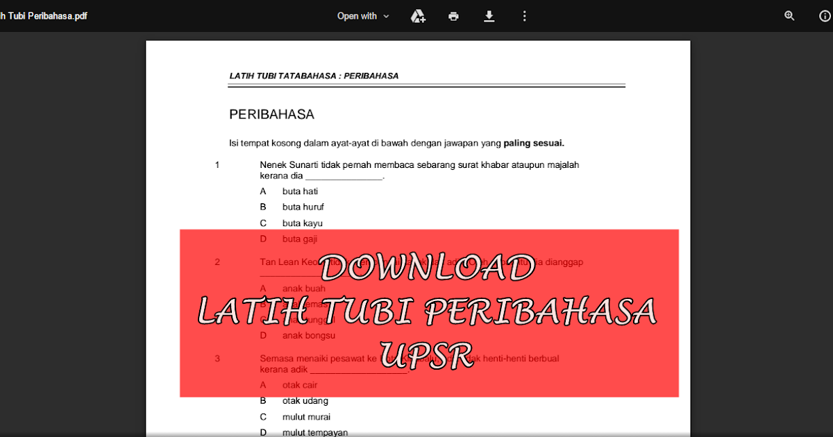 BAHAN UPSR 2016: DOWNLOAD  LATIH TUBI SOALAN PERIBAHASA UPSR