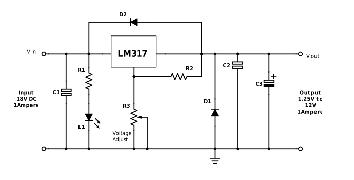 Variable Power Supply Using LM317