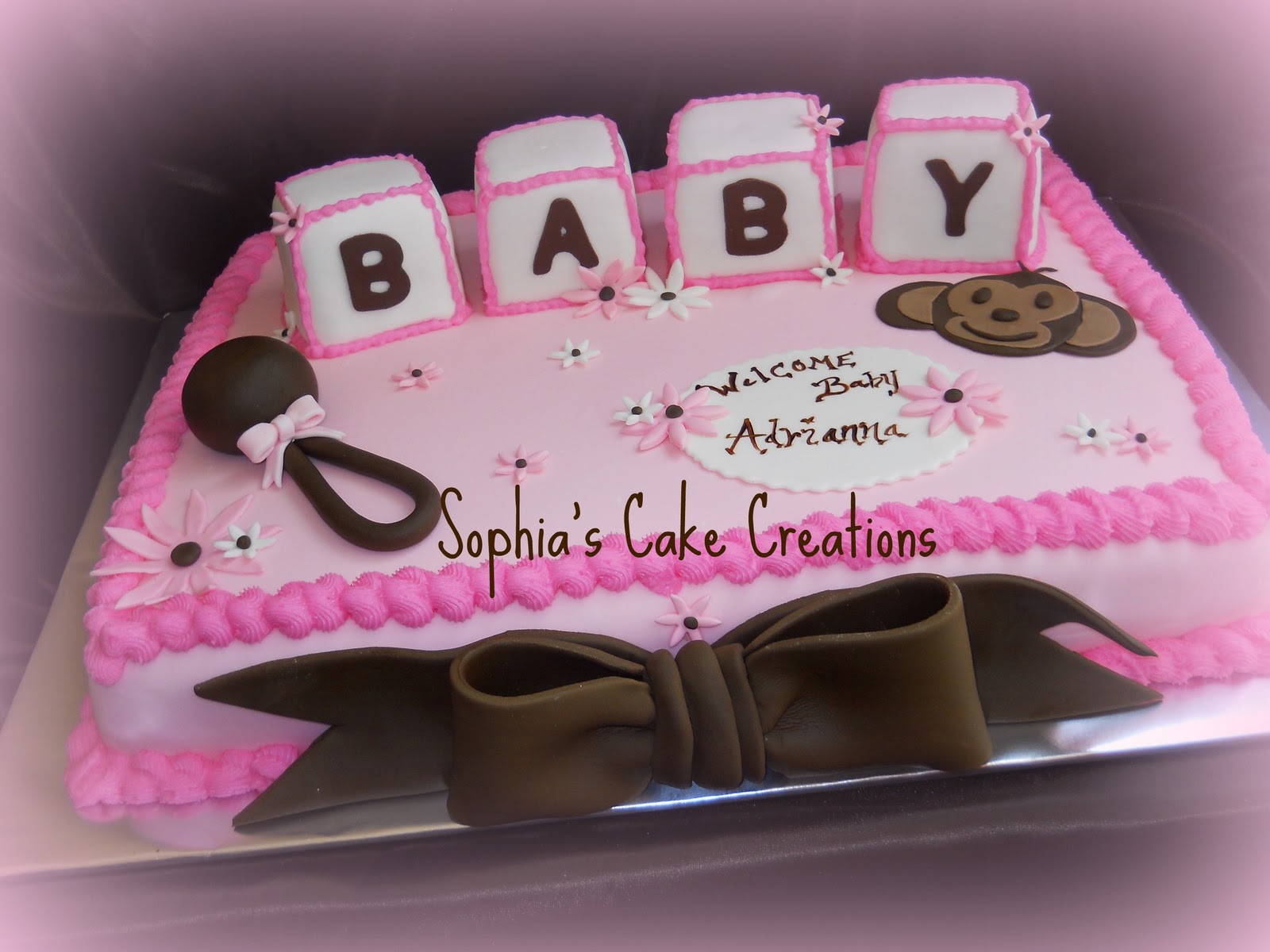 Sophia's Cake Creations: Pink, Brown and White Baby Shower Cake