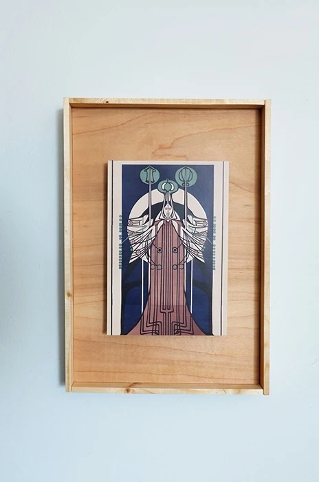 scrap wood tray picture frame with Mackintosh greeting card art