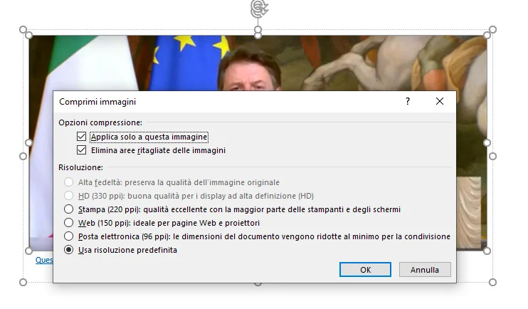 Opzioni compressione immagini Word