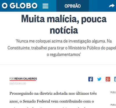 Globo dá destaque a Renan e sua lei contra a Lava jato