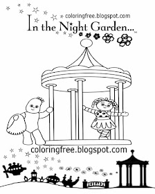 Igglepiggle and Upsy Daisy in the night garden roundabout coloring sheet sketching for learning art