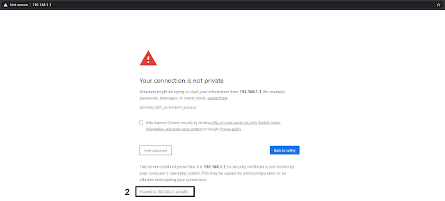 PLDT 192.168.1.1 -"Your connection is not private" error solution step 2, click Proceed to 192.168.1.1 (unsafe)