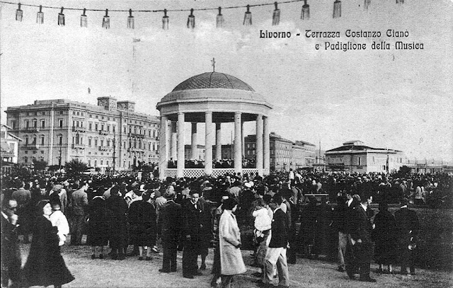 Old postcard, Padiglione della Musica, Terrazza Mascagni, Livorno