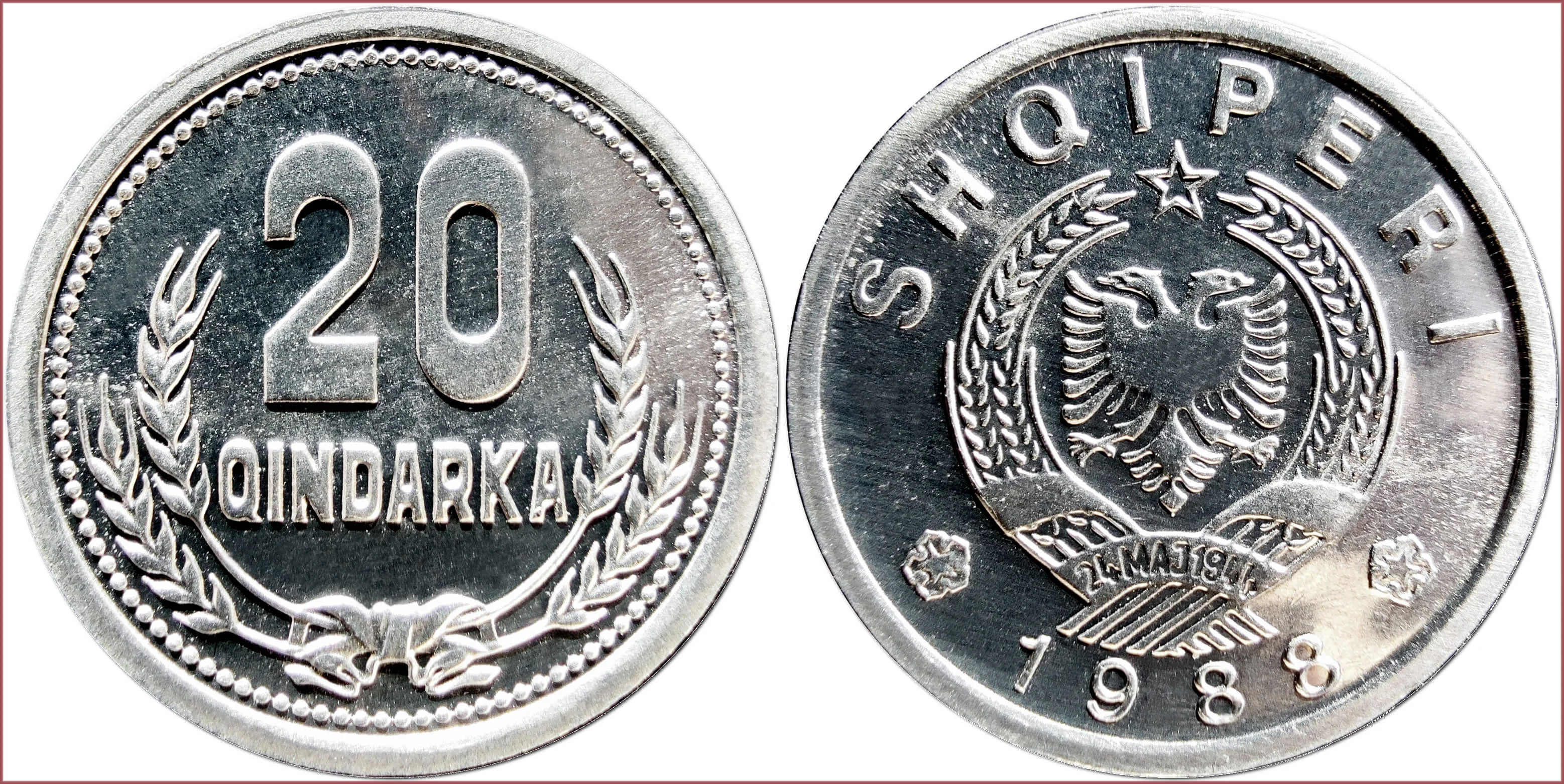 20 qindarka (singular: qindarkë), 1988: People's Socialist Republic of Albania