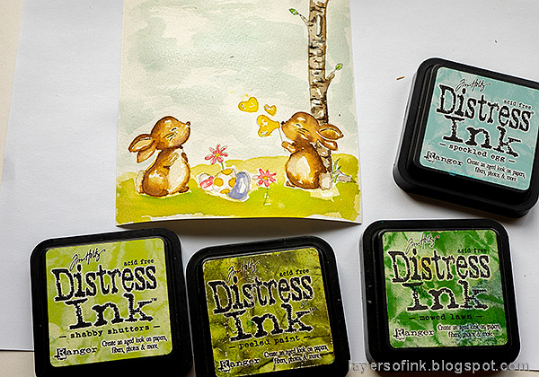 Layers of ink - Easter card with no-line coloring tutorial by Anna-Karin Evaldsson.