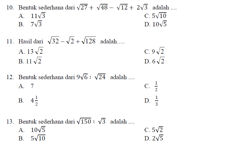 Latihan Bilangan Berpangkat Dan Bentuk Akar Matematika