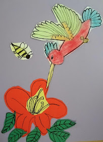 pollination art lesson, hummingbird art lesson for kids, 2nd grade spring art lesson