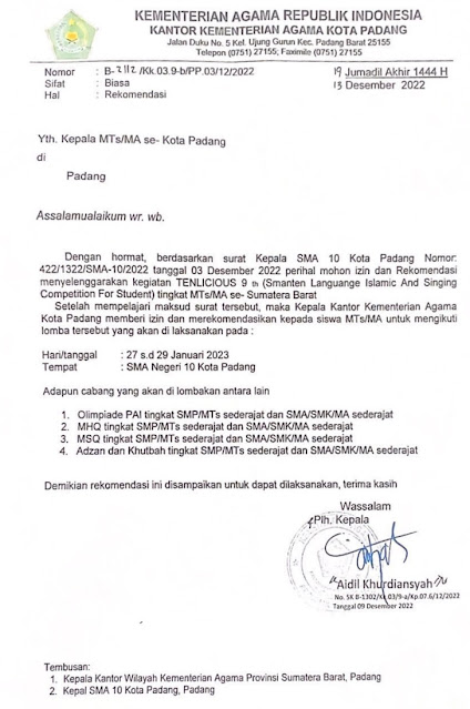 Contoh Surat Resmi Sekolah Rekomendasi