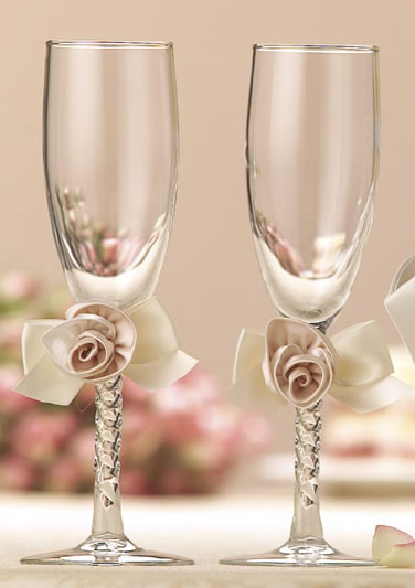 These Champagne Ivory Rose Toasting Glasses are simply timeless