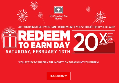 Canadian Tire Redeem To Earn Day 20x CT Money