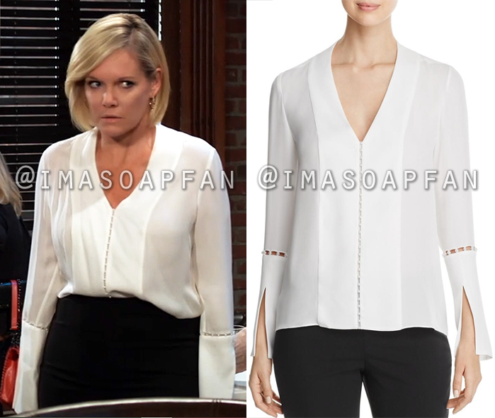 Ava Jerome, Maura West, White Blouse with Pearl Bead Trim, General Hospital, GH