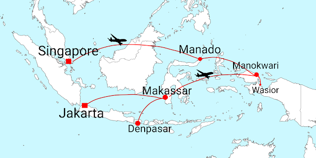 Flight routes to Wasior