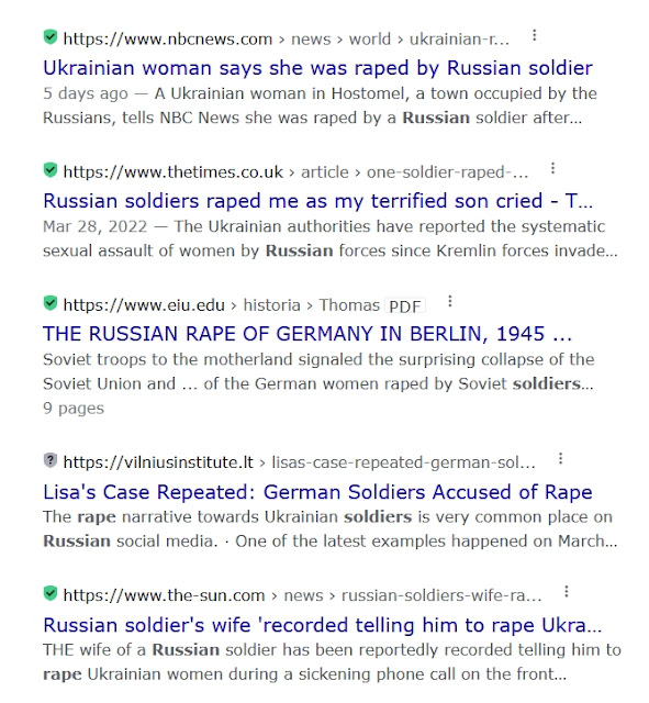 See the Google link for these articles on Russian soldier rape guided by psychcopath Putin