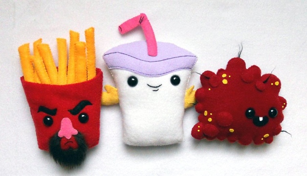 Homemade pop culture plushes like this cool Aqua Teen Hunger Force one