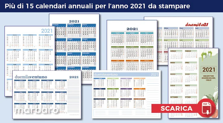 Calendari 2021 con i giorni festivi da stampare