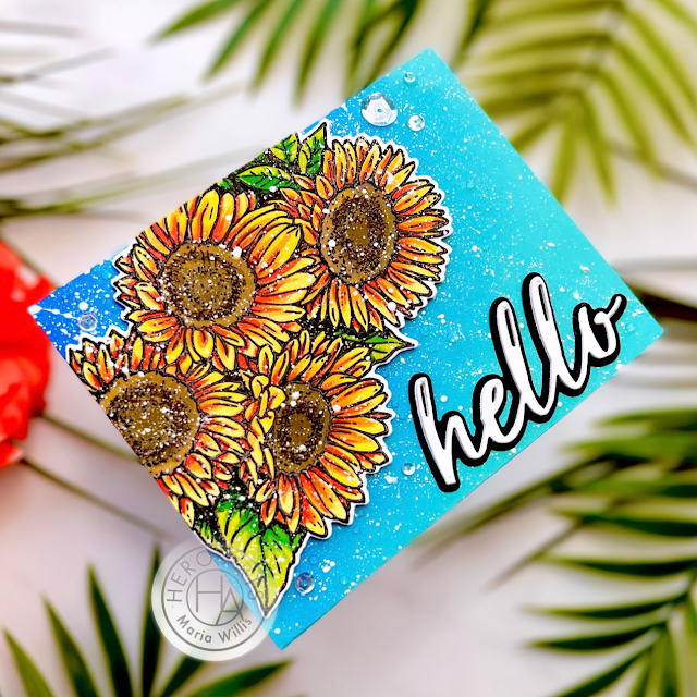 Cardbomb, Maria Willis,Hero Arts,My Monthly Hero September 2021, cards, cardmaking, paper, papercraft, art, diy, handmade,#sunflower,stencils,diecutting,