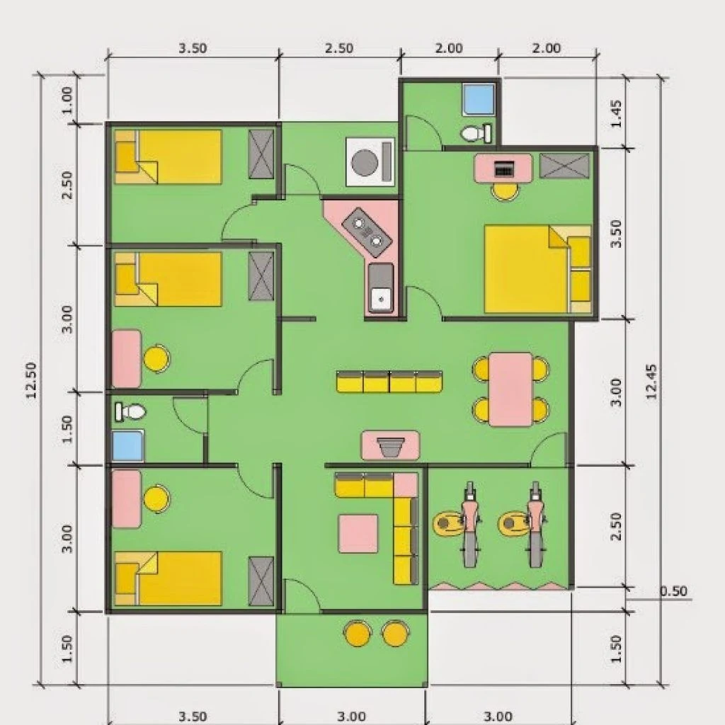 Denah Rumah 3 Kamar Ukuran 6x12 Terbaik Dan Terbaru Denah