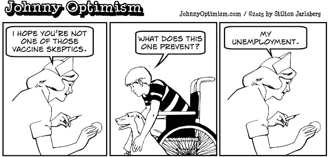 johnny optimism, medical, humor, sick, jokes, boy, wheelchair, doctors, hospital, stilton jarlsberg, shot, vaccine, skeptic