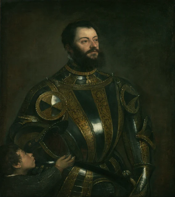 لوحة (Portrait of Alfonso d’Avalos, Marquis of Vasto, in Armor with a Page)