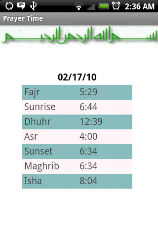 prayers timings