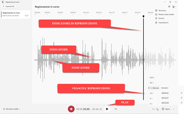 riproduzione della registrazione