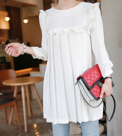 Long Sleeve Top with Ruffles and Pleats