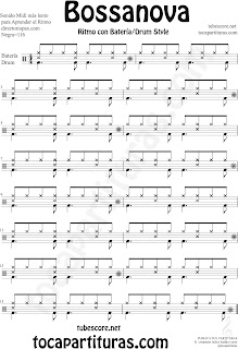 Partitura de Bossanova para Batería para aprender Bossanova Sheet Music for Drum Styles Battery Music Scores