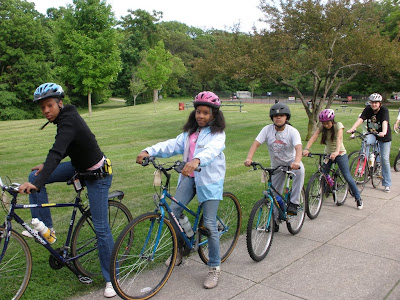 Bikes Not Bombs Earn a Bike program participants out on a ride