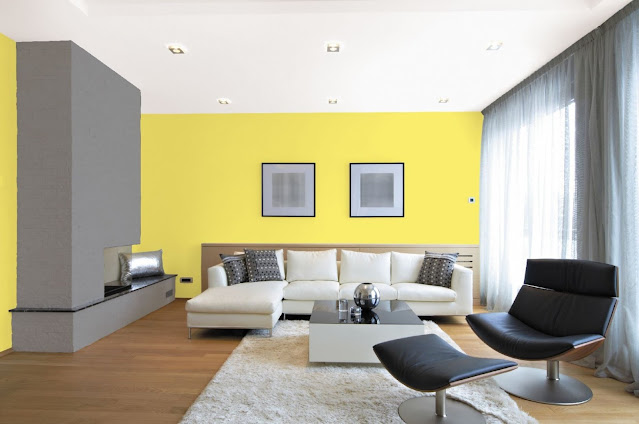 contemporary grey and yellow living room