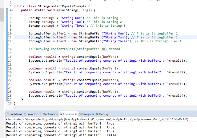 String contentEquals​() method-2