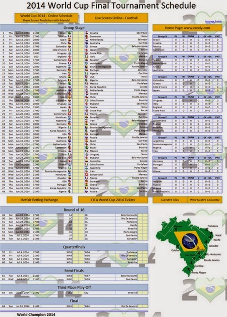 Jadwal Piala Dunia 2014 Brasil dan Jam Tayang Excel Lengkap
