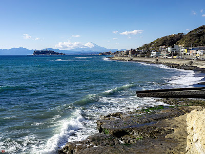 Mt.Fuji and Enoshima island as seen from Inamuragasaki point (Kamakura)