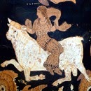 Crátera de figuras rojas, pintor de Asteas - ca. 340 a.C. - Paestum Museum (detalle cara A)