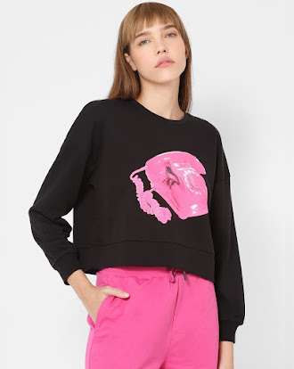 Black Graphic Print Sweatshirt For Women