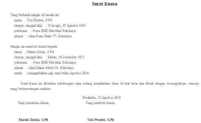 9+ Contoh Surat Kuasa Lengkap Terbaru 2018 & Cara 