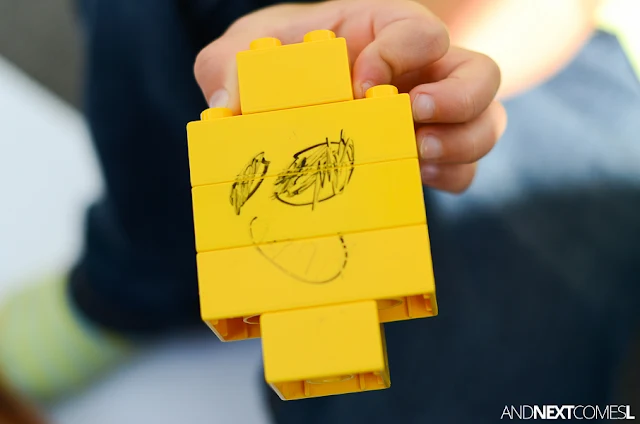 Emotion drawing prompt for kids using LEGO from And Next Comes L