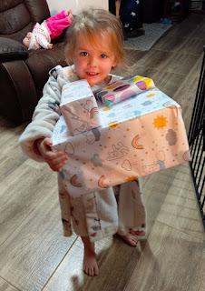 Rosie with her presents this morning