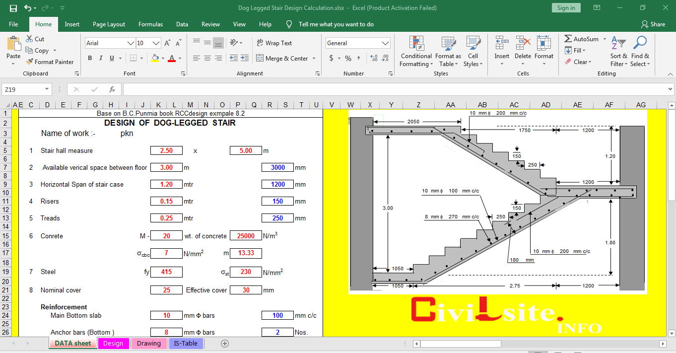 Dog Legged Stair Design Calculation Excel File free Download