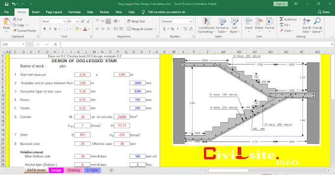 Dog-Legged Stair Design Calculation Excel File free Download